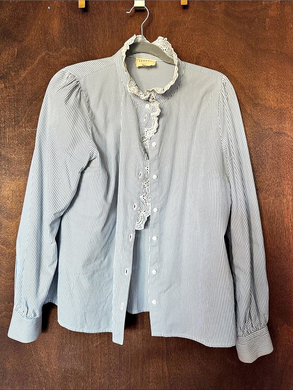 Sézane Chlo Shirt Striped Blouse Blue & White Size 42 Like New